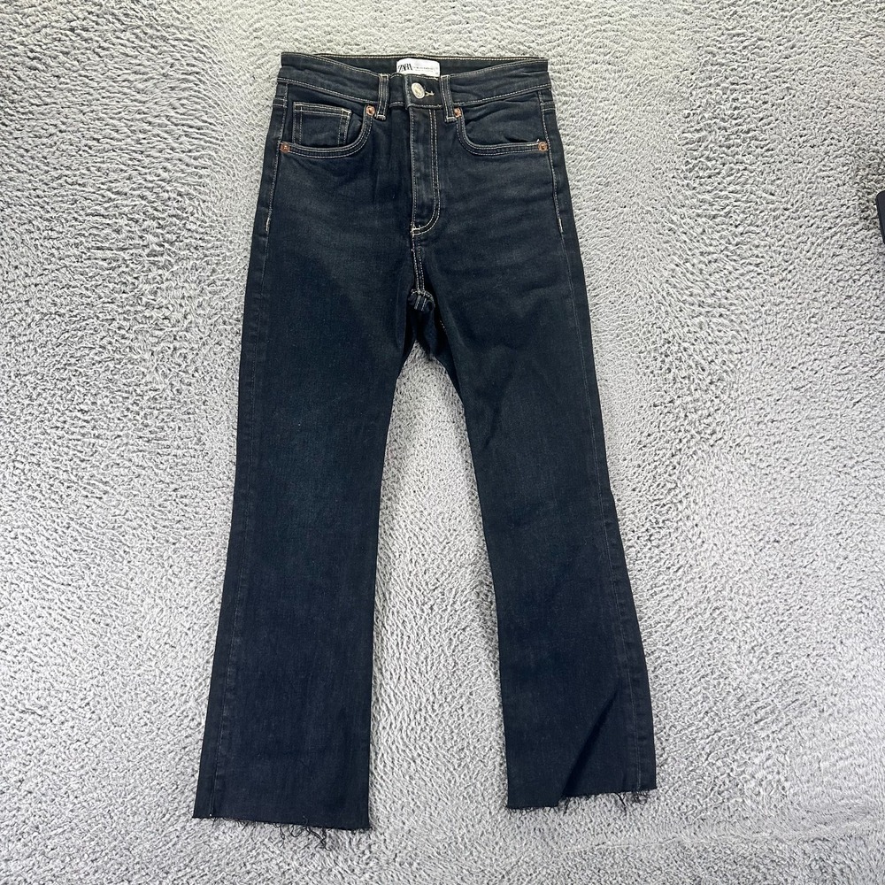 Zara Jeans Womens 4 Blue Cotton Denim Bootcut Leg Raw Hem Streetwear Stretch